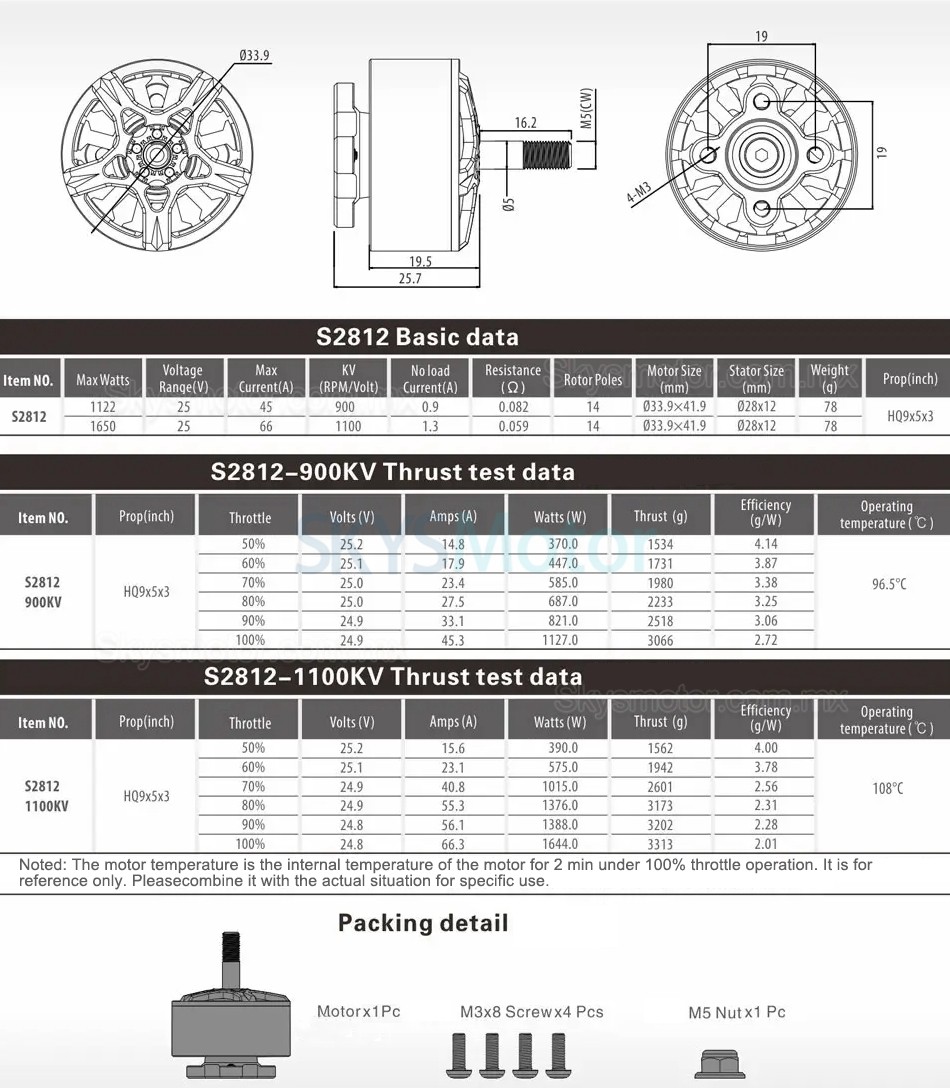 SURPASS Hobby S2812 900KV /1100KV Motores para drones brushless (Hélice compatible HQ9x5x3)